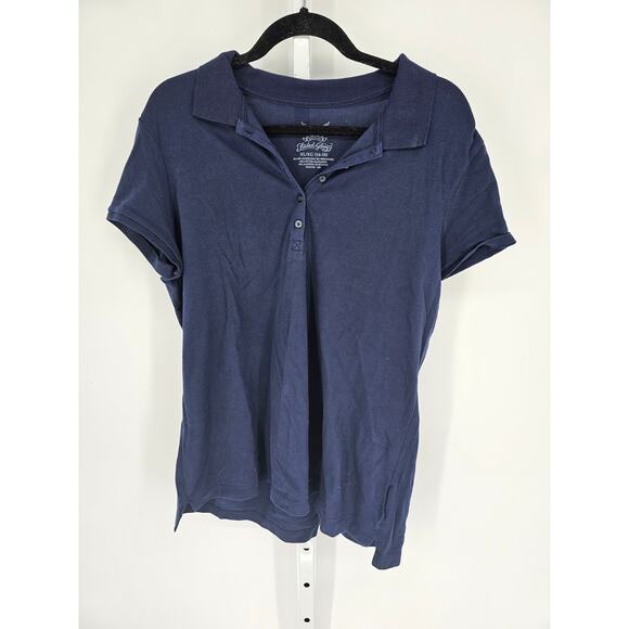 Faded Glory Womens Navy Blue Cotton Blend Pique Short Sleeve Polo Shirt Size XL - Picture 1 of 3